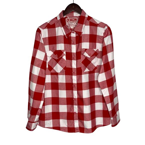 Dixxon Long Sleeve Flannel The Otto Button Up Womens Large Red White Check - Picture 1 of 10